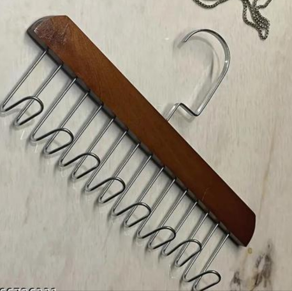 Wooden Tie Hanger with 8 Metal Hooks New